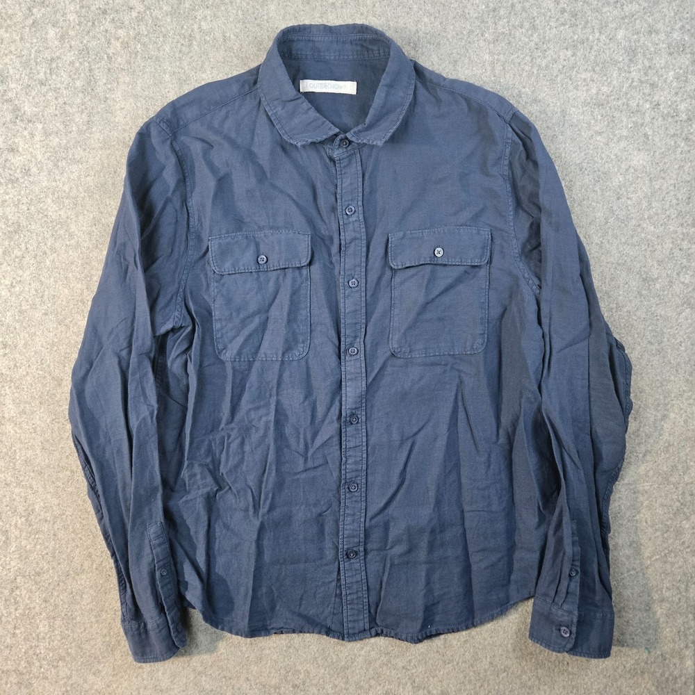Outerknown Button Shirt Mens L Blue Linen Blend Button Utility Outdoors Gorpcore
